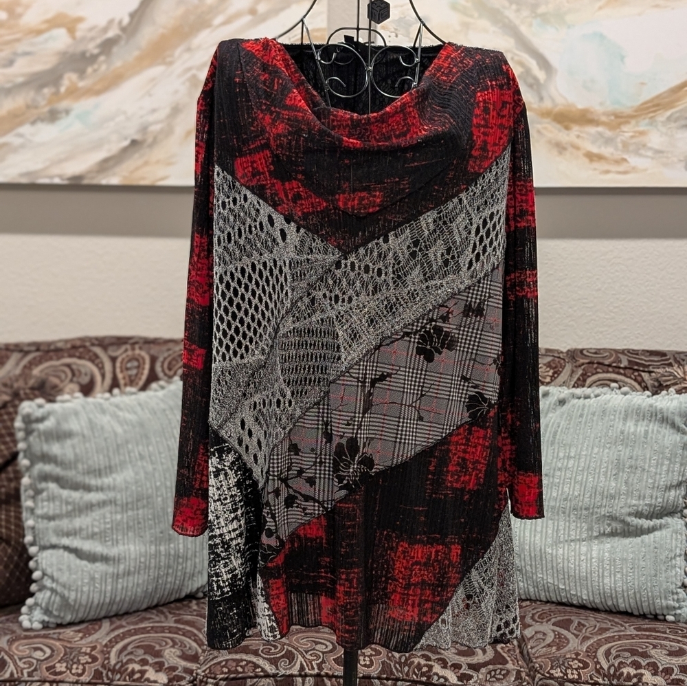 Red and Black Abstract Top